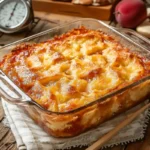 A perfectly baked dump cake with a golden crust and bubbling edges.