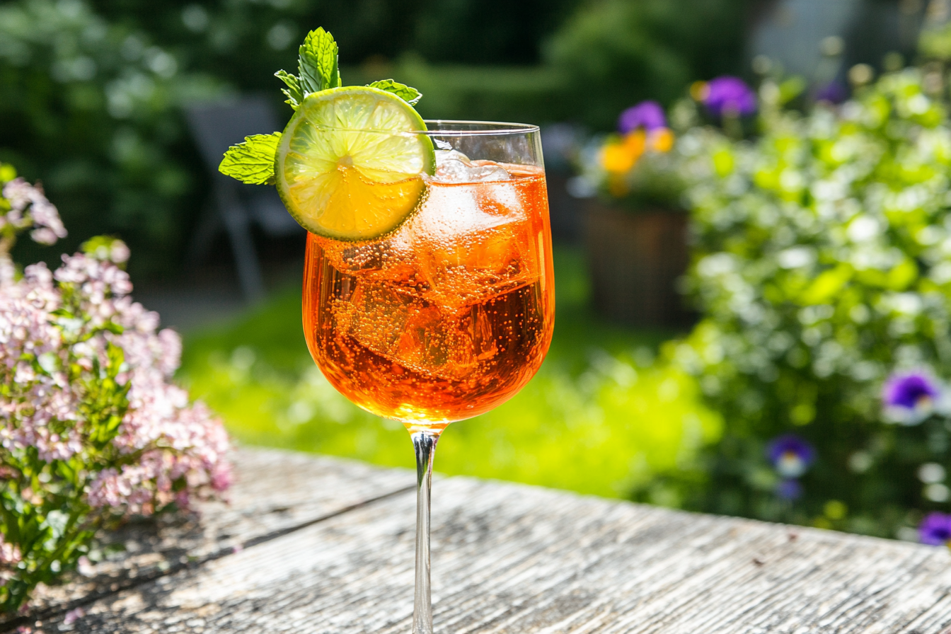 A Hugo Spritz cocktail with Prosecco, mint, and lime