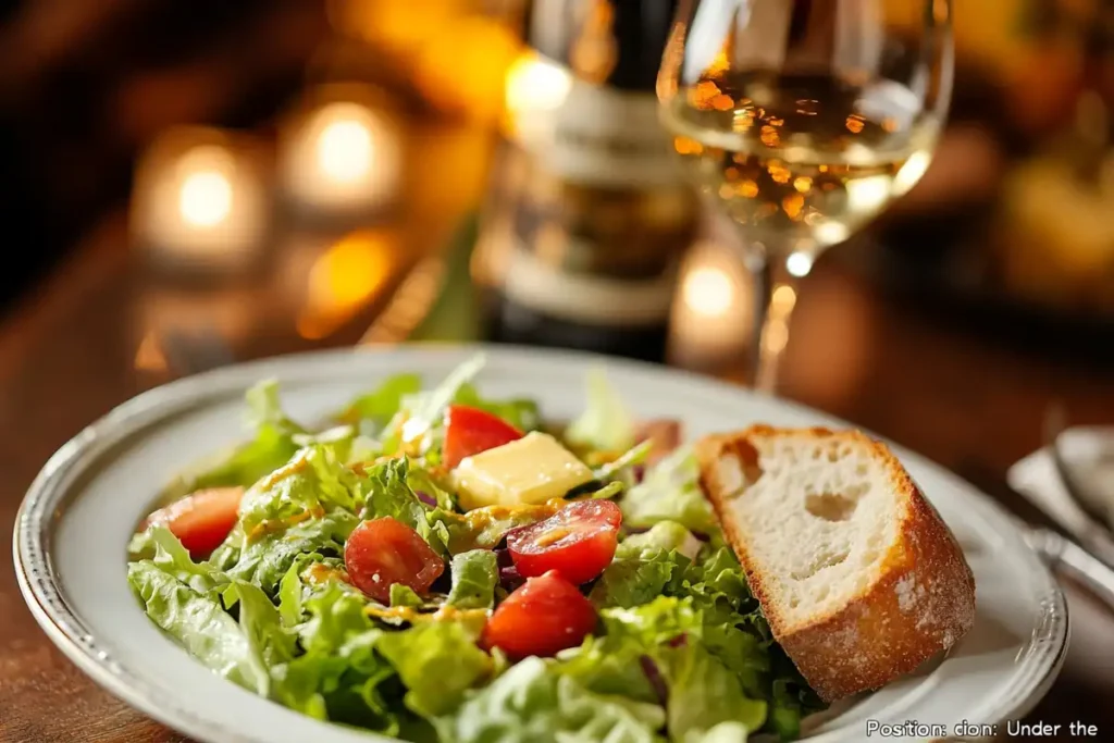 1905 Salad served with Cuban bread and a glass of wine