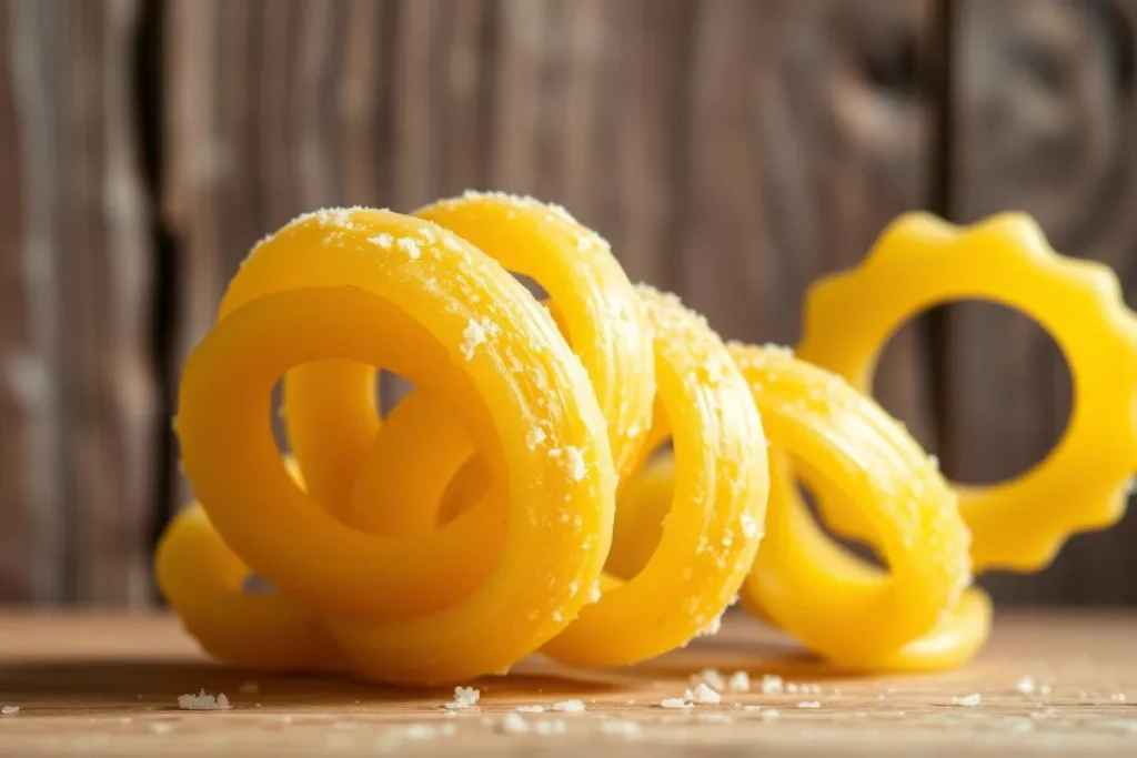 Close-up of spiral cavatappi pasta with ridged texture.