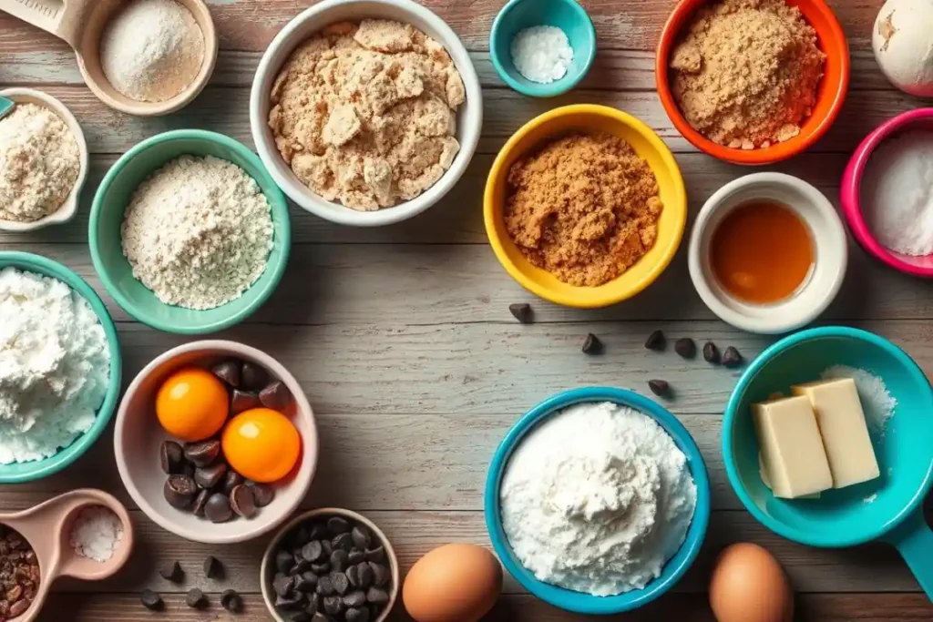 Flat lay of ingredients needed for making Crumbl cookies