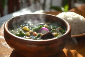 Ingredients for Sinigang Recipe on a Wooden Board