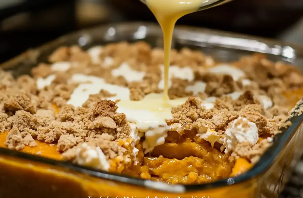 Pumpkin Dump Cake Layers in Progress
