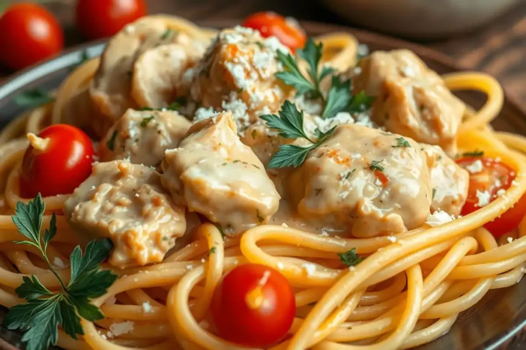 Ingredients for Marry Me Chicken Pasta, including chicken, sun-dried tomatoes, and Parmesan