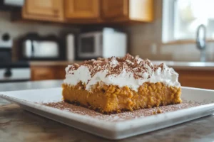 Rustic Pumpkin Dump Cake with Whipped Cream