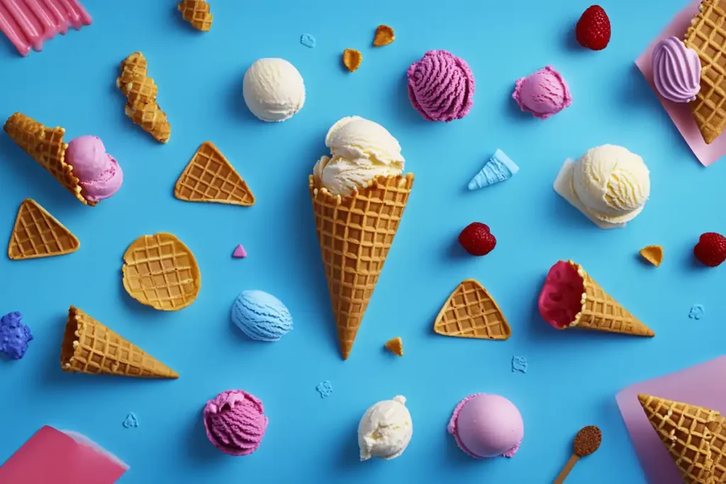 Artistic timeline of waffle cone chip evolution.