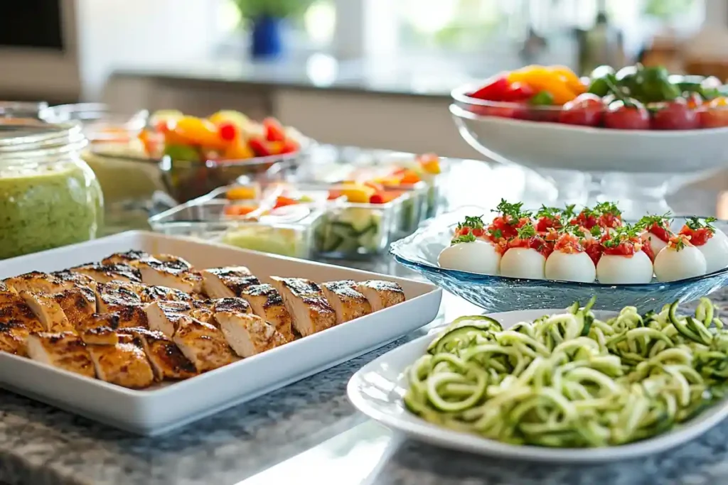  Zucchini noodles with grilled chicken, a bariatric lunch recipe