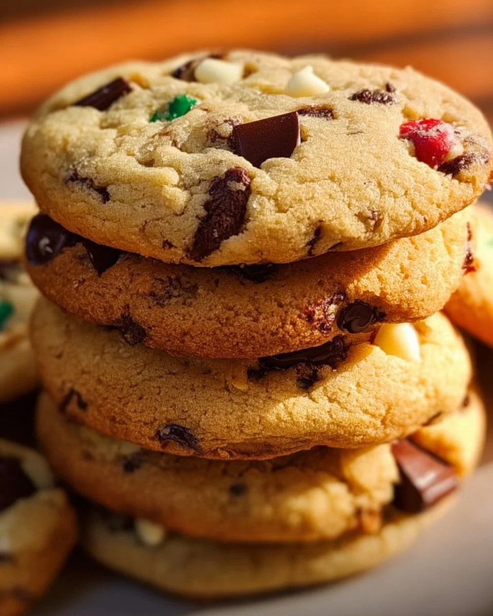 Freshly baked chocolate chip cookies stacked on a plate