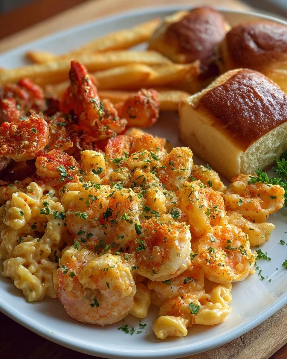 Crispy Cajun shrimp served with golden fries on a platter