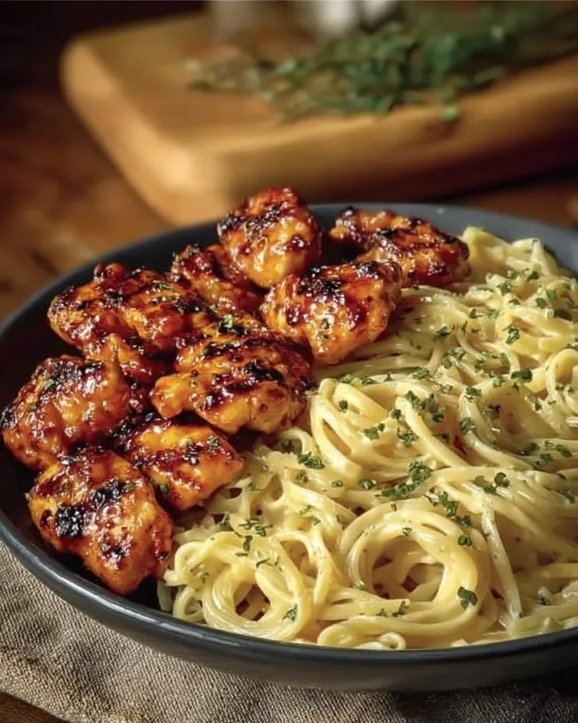 Delicious brown sugar chops garnished and ready to serve.