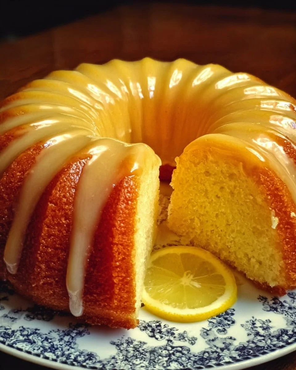 Delicious Easy Lemon 7UP Cake displayed on a plate.