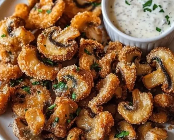 Crispy Air Fryer Ranch Mushrooms served in a bowl