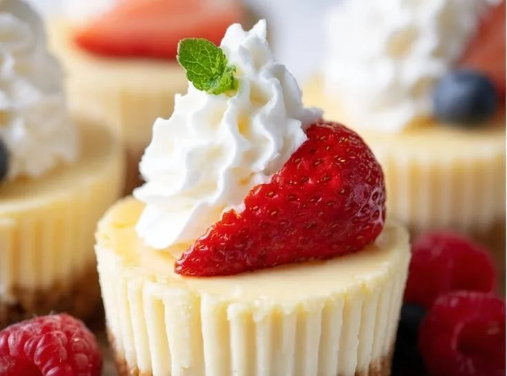 Delicious mini cheesecakes on a platter, ready to serve.