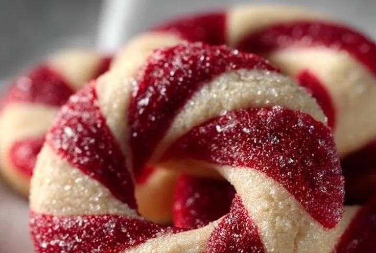Delicious Candy Cane Cookies decorated with red and green sprinkles