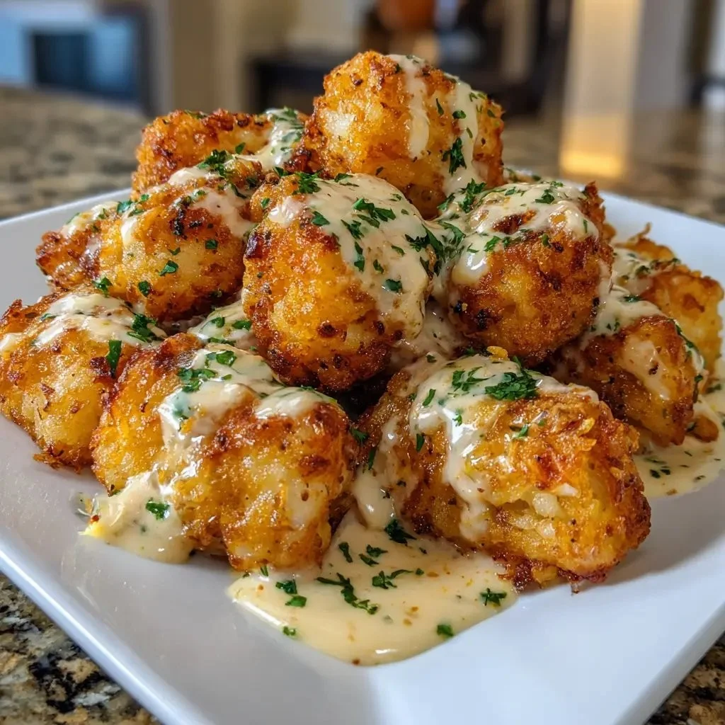 Delicious Cheddar Ranch Chicken Tater Tot Bake served in a casserole dish