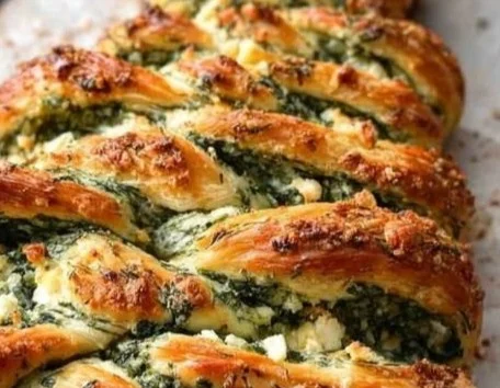 Festive Christmas Tree Spinach Feta Bread decorated for the holidays