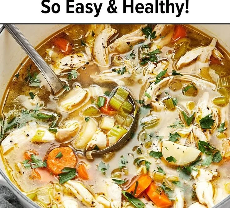 Bowl of healthy homemade chicken soup with fresh ingredients