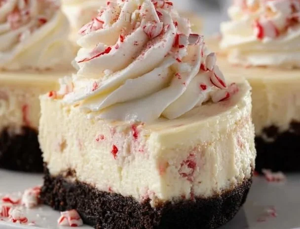Delicious peppermint cheesecake decorated for the holidays