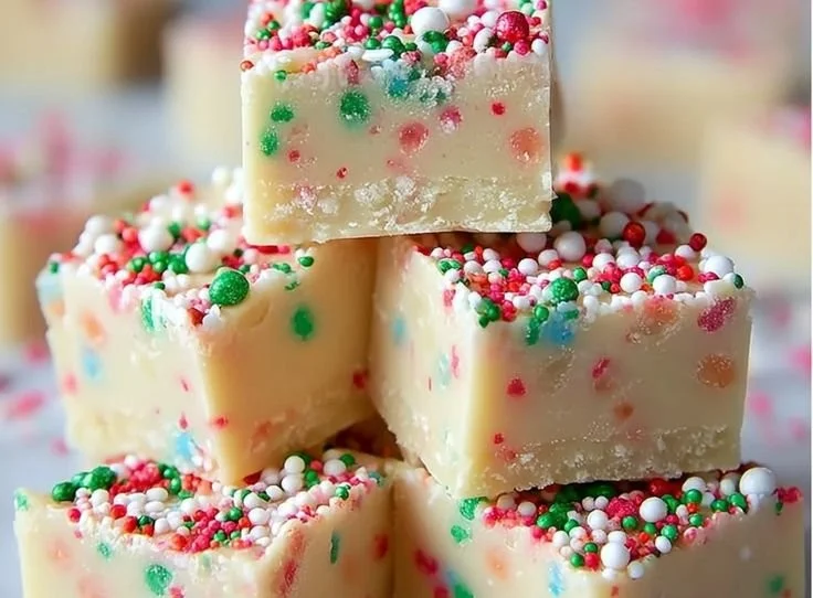 Delicious easy sugar cookie fudge served on a festive plate