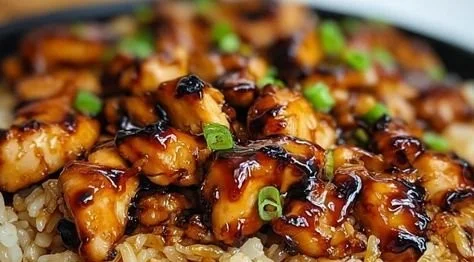 Honey BBQ Chicken served over fluffy rice, perfect for a delicious meal.