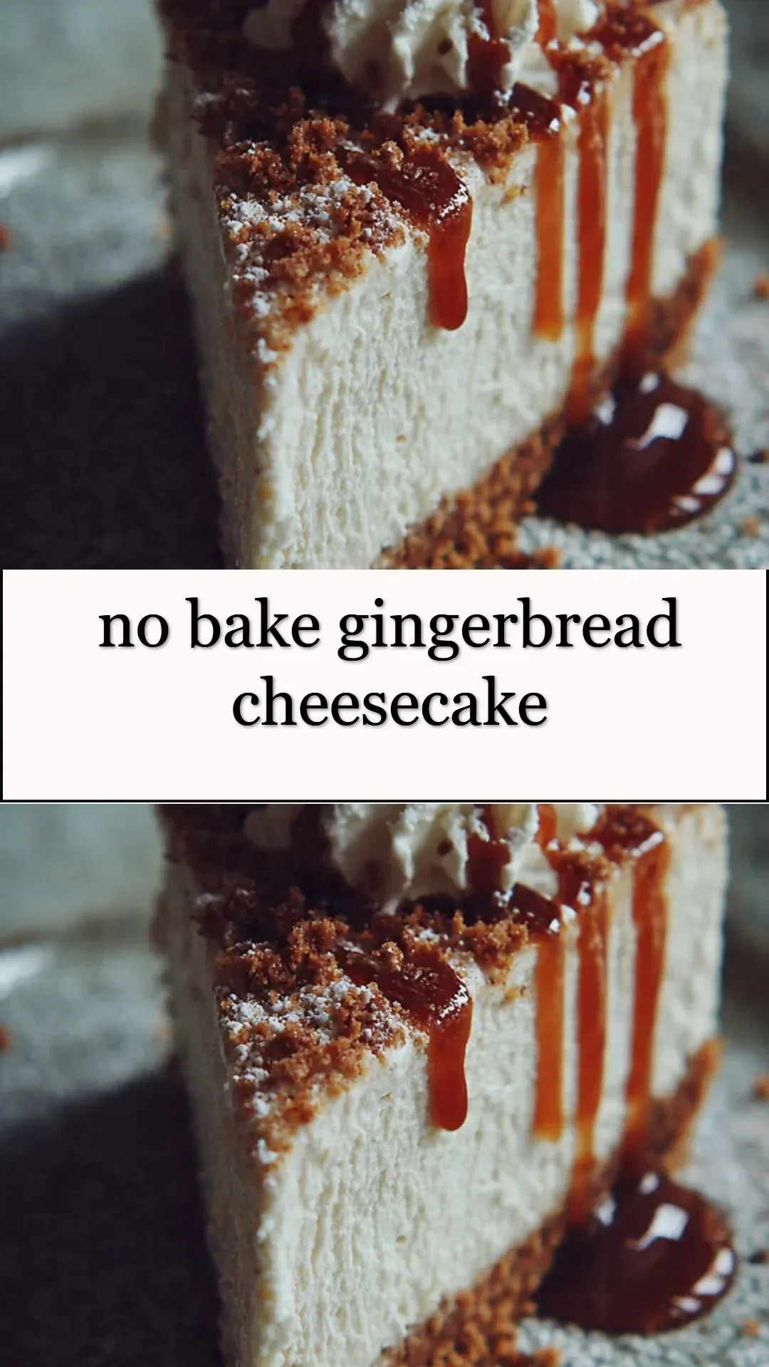 No bake gingerbread cheesecake served on a festive plate