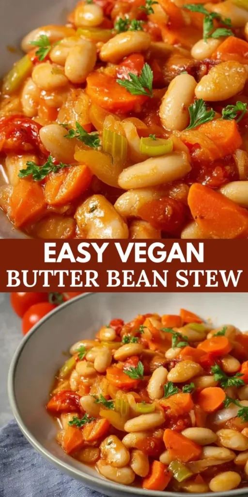 Delicious and hearty Vegan Butter Bean Stew served in a bowl with fresh herbs on top.