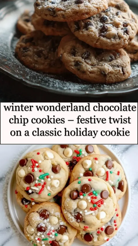 Winter Wonderland chocolate chip cookies decorated for the holidays