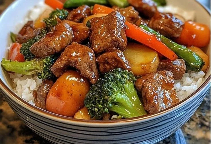 Delicious beef stir fry with colorful vegetables in a wok