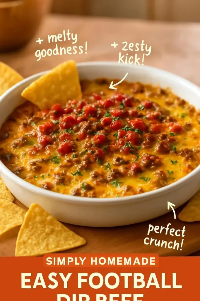 Delicious easy football dip beef served in a bowl for game day