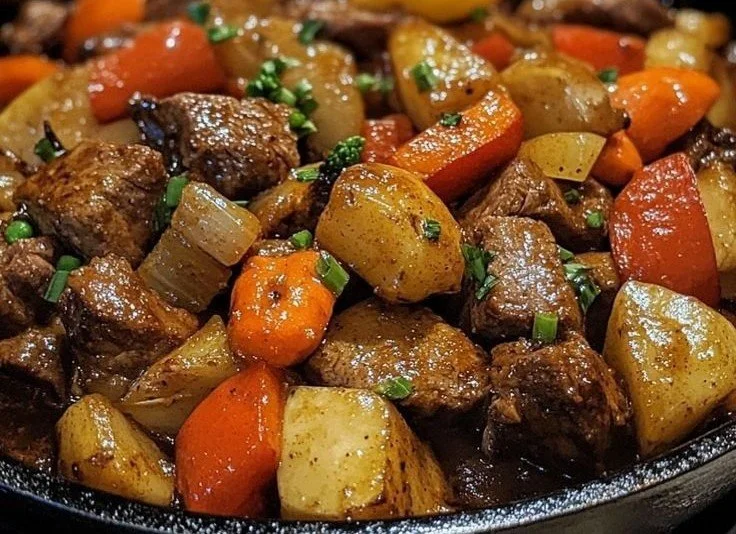 A delicious beef veggie skillet prepared for holiday dinner
