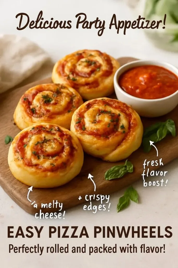 Delicious easy pizza pinwheels ready to serve as a tasty snack.